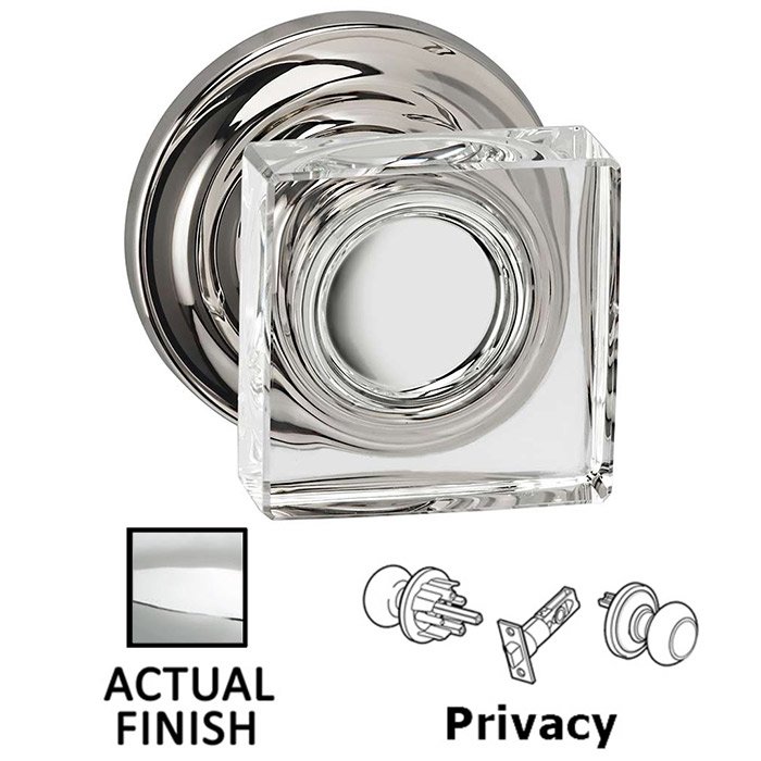 Omnia Hardware Privacy Square Glass Knob With Traditional Rose in Polished Chrome