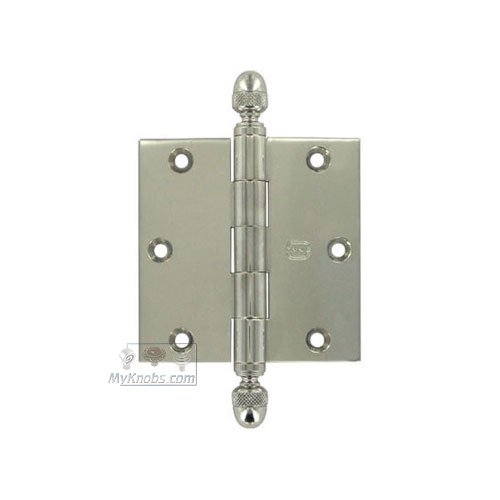 Omnia Hardware 3 1/2" x 3 1/2" Plain Bearing, Solid Brass Hinge with Acorn Finials in Polished Polished Nickel Lacquered