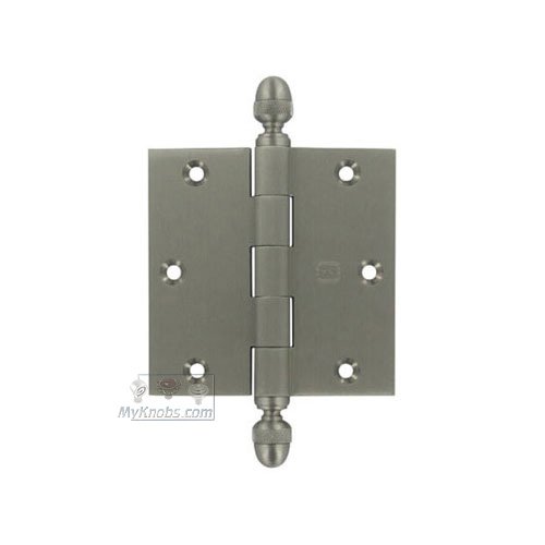 Omnia Hardware 3 1/2" x 3 1/2" Plain Bearing, Solid Brass Hinge with Acorn Finials in Satin Nickel Lacquered