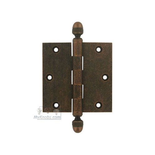 Omnia Hardware 3 1/2" x 3 1/2" Plain Bearing, Solid Brass Hinge with Acorn Finials in Vintage Copper