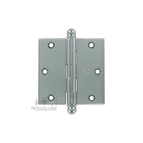 Omnia Hardware 3 1/2" x 3 1/2" Plain Bearing, Solid Brass Hinge with Ball Finials in Polished Chrome