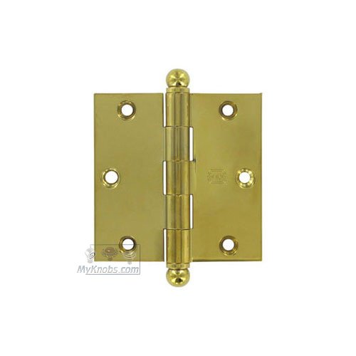 Omnia Hardware 3 1/2" x 3 1/2" Plain Bearing, Solid Brass Hinge with Ball Finials in Max Brass&reg;