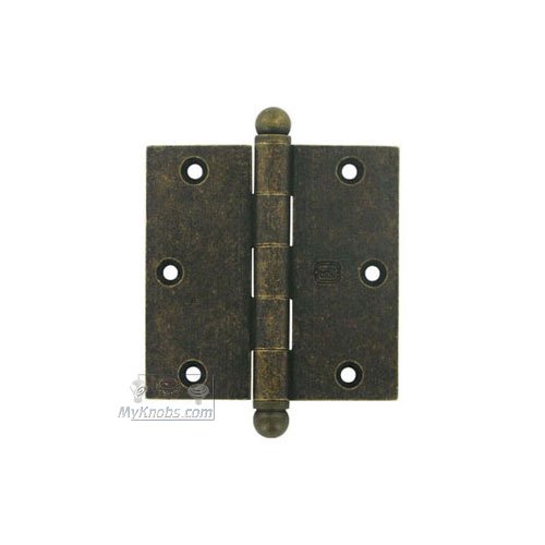 Omnia Hardware 3 1/2" x 3 1/2" Plain Bearing, Solid Brass Hinge with Ball Finials in Vintage Brass