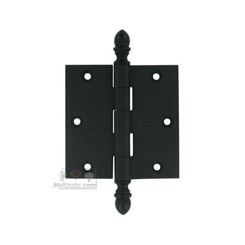 Omnia Hardware 3 1/2" x 3 1/2" Plain Bearing, Solid Brass Hinge with Crown Finials in Oil-Rubbed Bronze, Lacquered