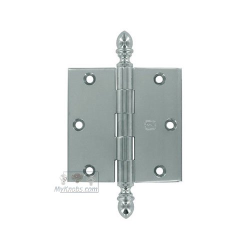 Omnia Hardware 3 1/2" x 3 1/2" Plain Bearing, Solid Brass Hinge with Crown Finials in Polished Chrome