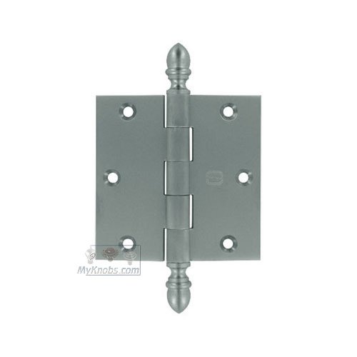 Omnia Hardware 3 1/2" x 3 1/2" Plain Bearing, Solid Brass Hinge with Crown Finials in Satin Chrome
