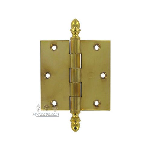 Omnia Hardware 3 1/2" x 3 1/2" Plain Bearing, Solid Brass Hinge with Crown Finials in Polished Brass Unlacquered