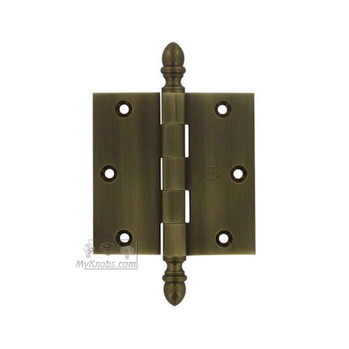 Omnia Hardware 3 1/2" x 3 1/2" Plain Bearing, Solid Brass Hinge with Crown Finials in Shaded Bronze Lacquered, Lacquered