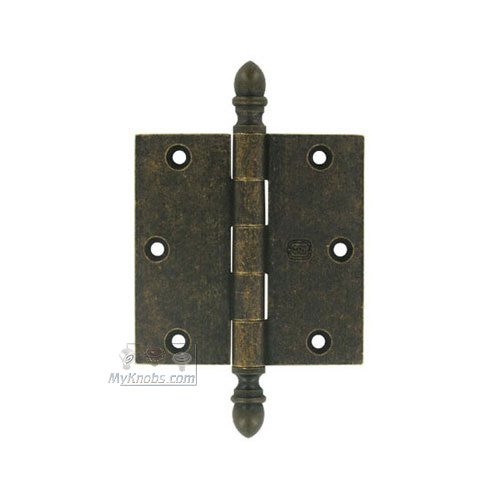 Omnia Hardware 3 1/2" x 3 1/2" Plain Bearing, Solid Brass Hinge with Crown Finials in Vintage Brass