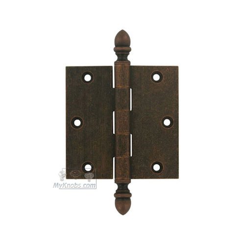 Omnia Hardware 3 1/2" x 3 1/2" Plain Bearing, Solid Brass Hinge with Crown Finials in Vintage Copper