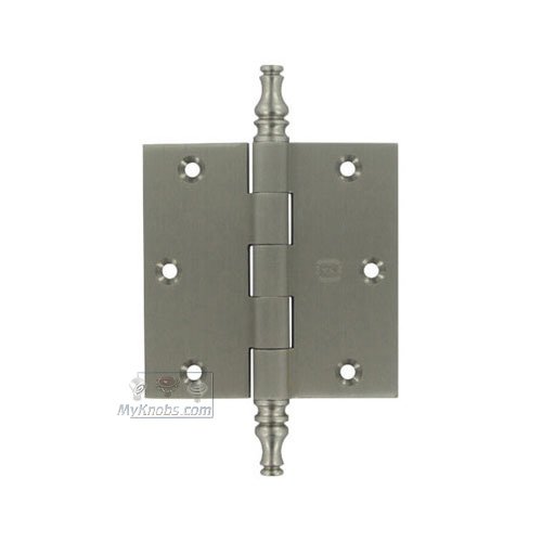 Omnia Hardware 3 1/2" x 3 1/2" Plain Bearing, Solid Brass Hinge with Steeple Finials in Satin Nickel Lacquered