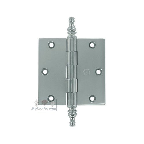 Omnia Hardware 3 1/2" x 3 1/2" Plain Bearing, Solid Brass Hinge with Steeple Finials in Polished Chrome