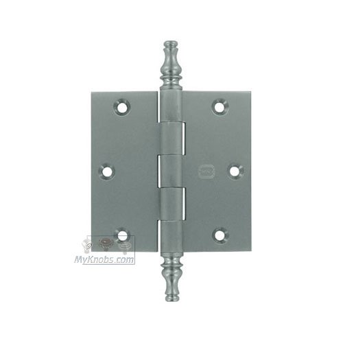 Omnia Hardware 3 1/2" x 3 1/2" Plain Bearing, Solid Brass Hinge with Steeple Finials in Satin Chrome