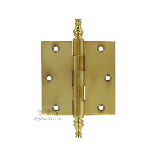 Omnia Hardware 3 1/2" x 3 1/2" Plain Bearing, Solid Brass Hinge with Steeple Finials in Polished Brass Unlacquered