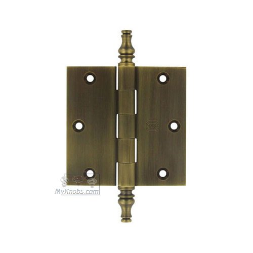 Omnia Hardware 3 1/2" x 3 1/2" Plain Bearing, Solid Brass Hinge with Steeple Finials in Antique Bronze Unlacquered
