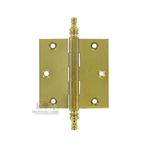 Omnia Hardware 3 1/2" x 3 1/2" Plain Bearing, Solid Brass Hinge with Steeple Finials in Max Brass&reg;