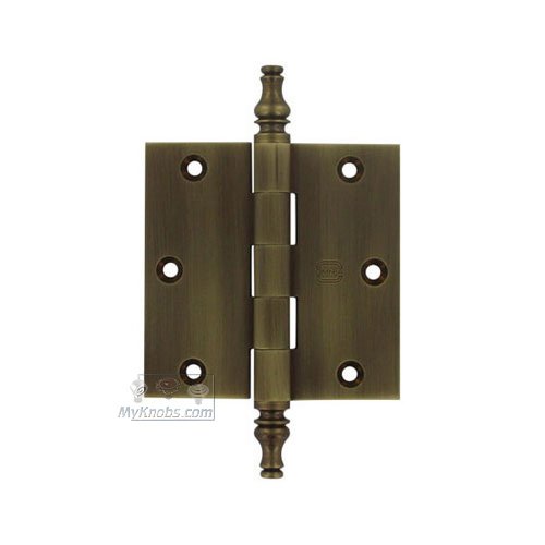 Omnia Hardware 3 1/2" x 3 1/2" Plain Bearing, Solid Brass Hinge with Steeple Finials in Shaded Bronze Lacquered, Lacquered