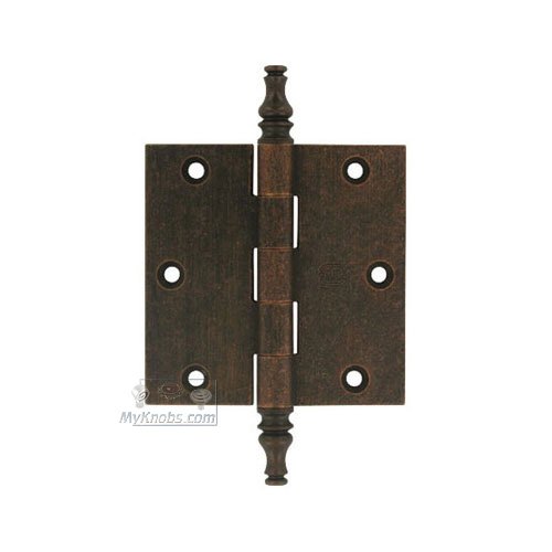 Omnia Hardware 3 1/2" x 3 1/2" Plain Bearing, Solid Brass Hinge with Steeple Finials in Vintage Copper