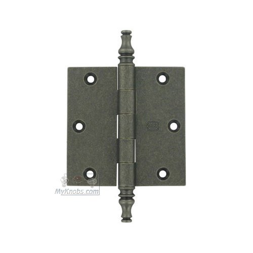 Omnia Hardware 3 1/2" x 3 1/2" Plain Bearing, Solid Brass Hinge with Steeple Finials in Vintage Iron