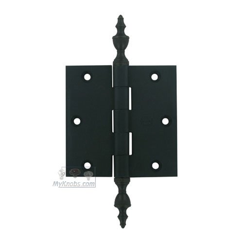 Omnia Hardware 3 1/2" x 3 1/2" Plain Bearing, Solid Brass Hinge with Urn Finials in Oil-Rubbed Bronze, Lacquered