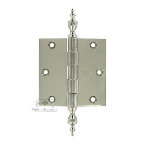 Omnia Hardware 3 1/2" x 3 1/2" Plain Bearing, Solid Brass Hinge with Urn Finials in Polished Polished Nickel Lacquered