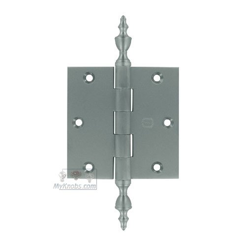 Omnia Hardware 3 1/2" x 3 1/2" Plain Bearing, Solid Brass Hinge with Urn Finials in Satin Chrome