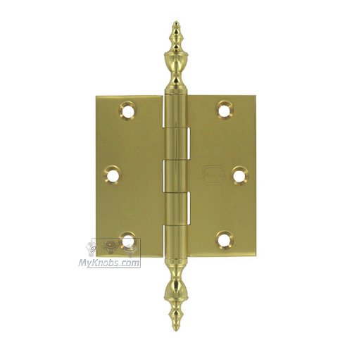 Omnia Hardware 3 1/2" x 3 1/2" Plain Bearing, Solid Brass Hinge with Urn Finials in Max Brass&reg;