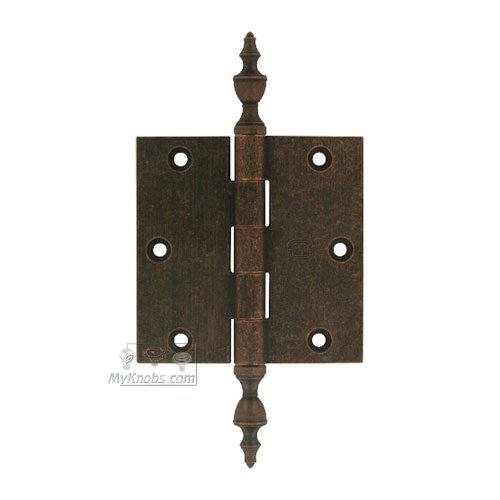 Omnia Hardware 3 1/2" x 3 1/2" Plain Bearing, Solid Brass Hinge with Urn Finials in Vintage Copper