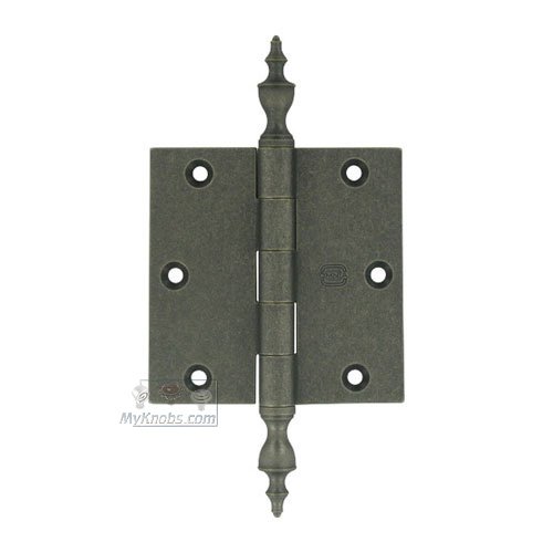 Omnia Hardware 3 1/2" x 3 1/2" Plain Bearing, Solid Brass Hinge with Urn Finials in Vintage Iron