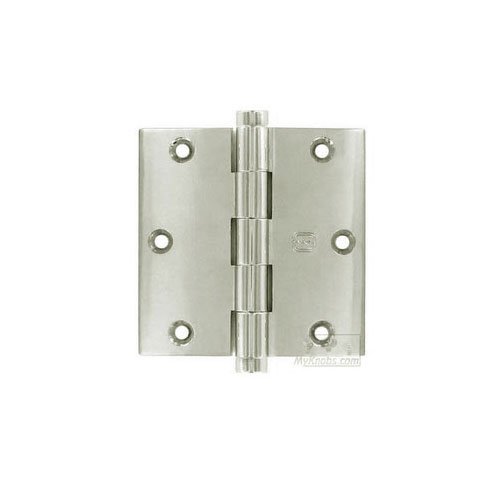 Omnia Hardware 3 1/2" x 3 1/2" Plain Bearing, Button Tip Solid Brass Hinge in Polished Polished Nickel Lacquered
