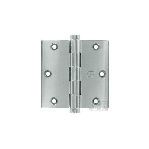 Omnia Hardware 3 1/2" x 3 1/2" Plain Bearing, Button Tip Solid Brass Hinge in Polished Chrome