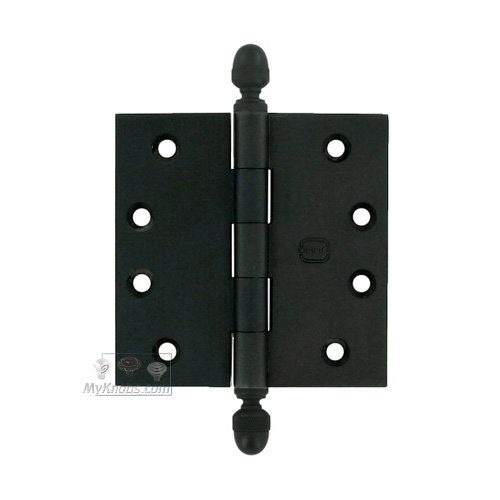 Omnia Hardware 4" x 4" Plain Bearing, Solid Brass Hinge with Acorn Finials in Oil-Rubbed Bronze, Lacquered