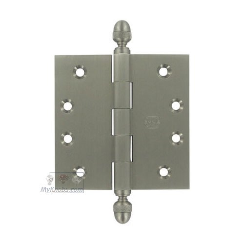 Omnia Hardware 4" x 4" Plain Bearing, Solid Brass Hinge with Acorn Finials in Satin Nickel Lacquered
