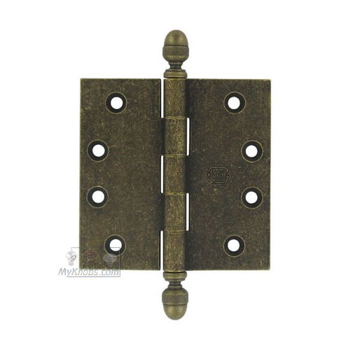 Omnia Hardware 4" x 4" Plain Bearing, Solid Brass Hinge with Acorn Finials in Vintage Brass