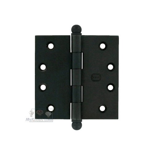 Omnia Hardware 4" x 4" Plain Bearing, Solid Brass Hinge with Ball Finials in Oil-Rubbed Bronze, Lacquered