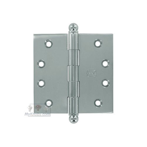 Omnia Hardware 4" x 4" Plain Bearing, Solid Brass Hinge with Ball Finials in Polished Chrome