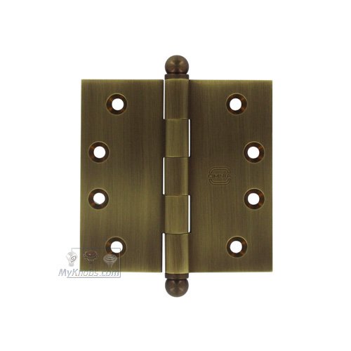 Omnia Hardware 4" x 4" Plain Bearing, Solid Brass Hinge with Ball Finials in Antique Bronze Unlacquered
