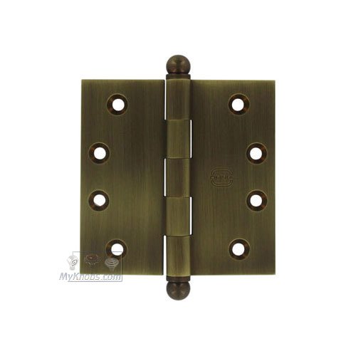 Omnia Hardware 4" x 4" Plain Bearing, Solid Brass Hinge with Ball Finials in Shaded Bronze Lacquered, Lacquered