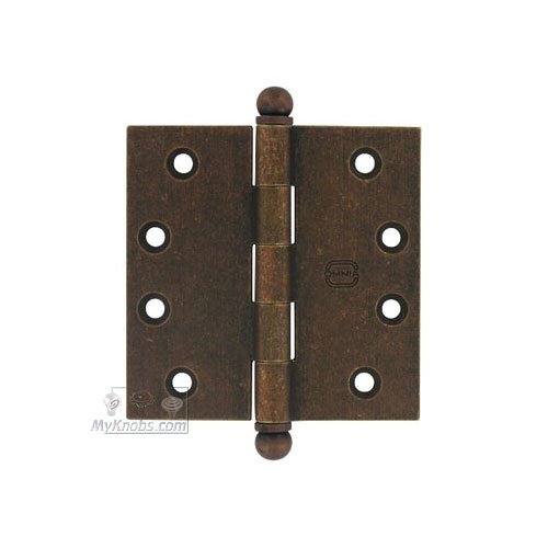 Omnia Hardware 4" x 4" Plain Bearing, Solid Brass Hinge with Ball Finials in Vintage Copper
