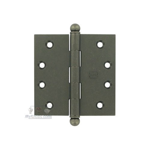 Omnia Hardware 4" x 4" Plain Bearing, Solid Brass Hinge with Ball Finials in Vintage Iron