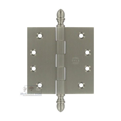 Omnia Hardware 4" x 4" Plain Bearing, Solid Brass Hinge with Crown Finials in Satin Nickel Lacquered