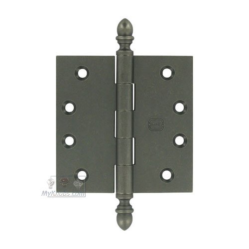 Omnia Hardware 4" x 4" Plain Bearing, Solid Brass Hinge with Crown Finials in Vintage Iron