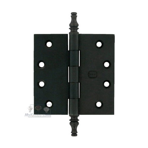 Omnia Hardware 4" x 4" Plain Bearing, Solid Brass Hinge with Steeple Finials in Oil-Rubbed Bronze, Lacquered