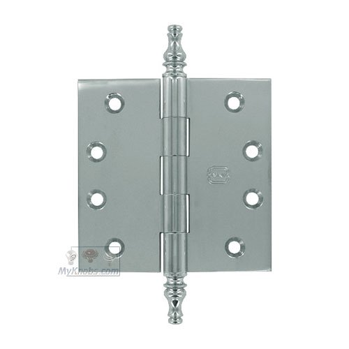 Omnia Hardware 4" x 4" Plain Bearing, Solid Brass Hinge with Steeple Finials in Polished Chrome