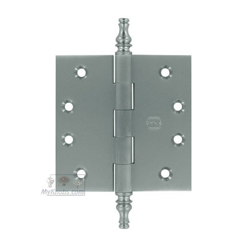 Omnia Hardware 4" x 4" Plain Bearing, Solid Brass Hinge with Steeple Finials in Satin Chrome