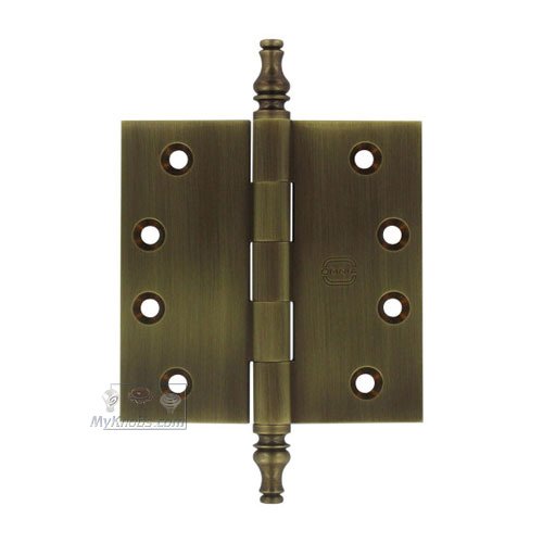 Omnia Hardware 4" x 4" Plain Bearing, Solid Brass Hinge with Steeple Finials in Shaded Bronze Lacquered, Lacquered