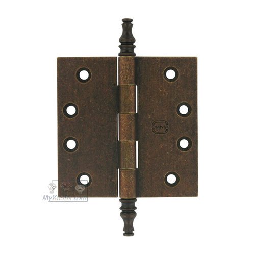 Omnia Hardware 4" x 4" Plain Bearing, Solid Brass Hinge with Steeple Finials in Vintage Copper