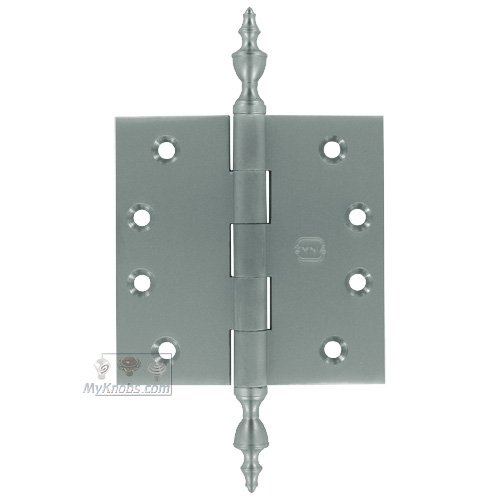 Omnia Hardware 4" x 4" Plain Bearing, Solid Brass Hinge with Urn Finials in Satin Chrome