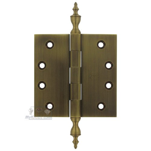 Omnia Hardware 4" x 4" Plain Bearing, Solid Brass Hinge with Urn Finials in Antique Bronze Unlacquered