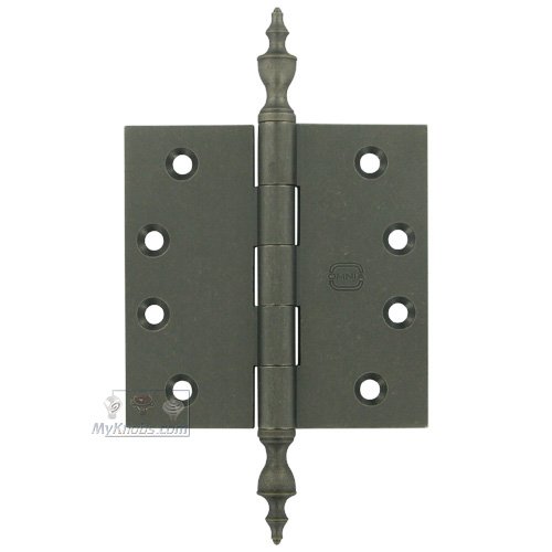 Omnia Hardware 4" x 4" Plain Bearing, Solid Brass Hinge with Urn Finials in Vintage Iron